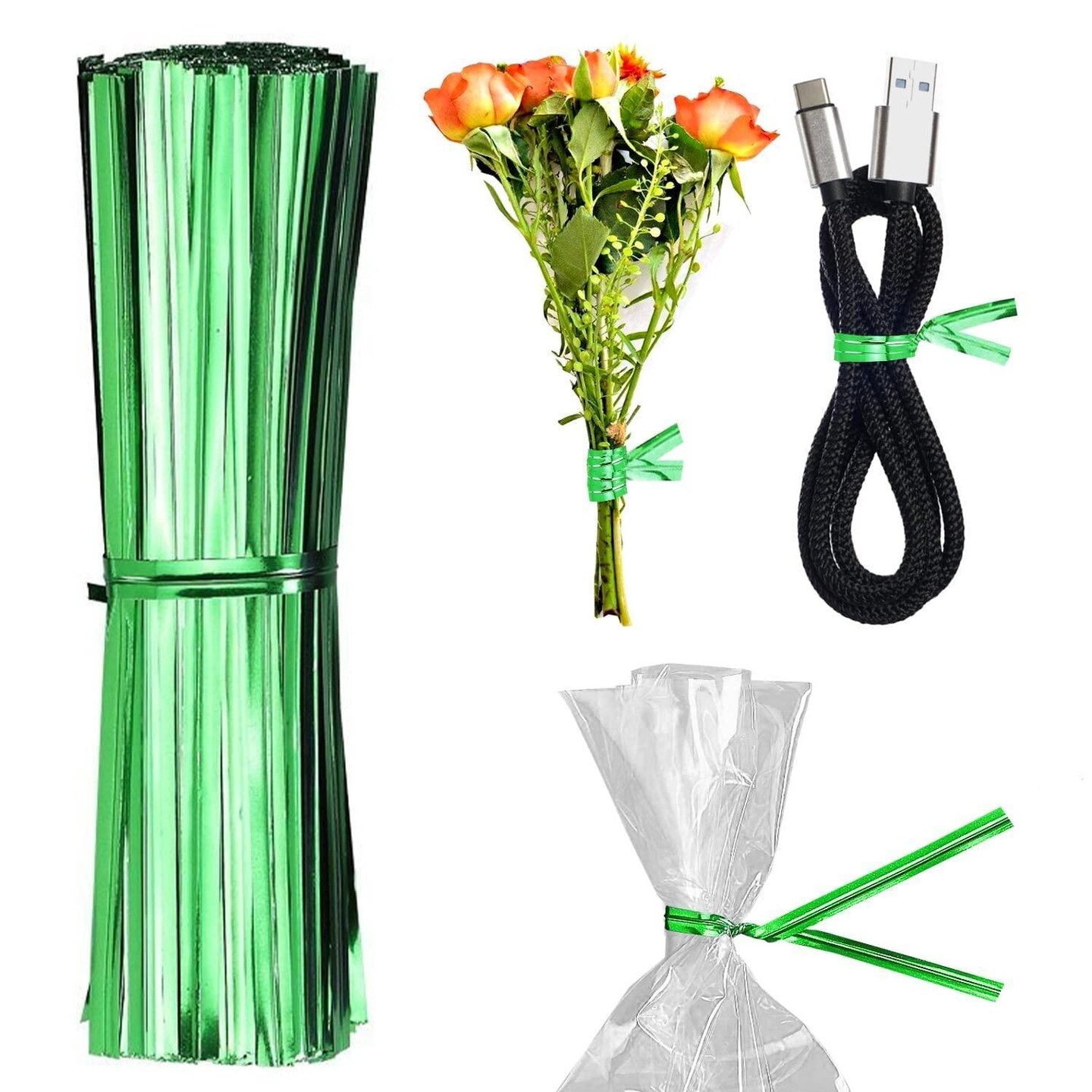 1000 Pack of Glossy Green Twist Ties 4 Bag Ties Metalic Foil Twist Ties for Cellophane Bags and Party Bags. Foil Coated Ties Bendable MultiFunction Strong Wire Ties for Tying Gift