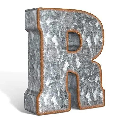 Galvanized Metal Letters for Wall Decor   3D Letter R for Hanging or Freestanding   Unique Blend of Rustic Vintage Western and Industrial Styles   Fits for Living Room Lobby Kitchen Bedroom Decoration