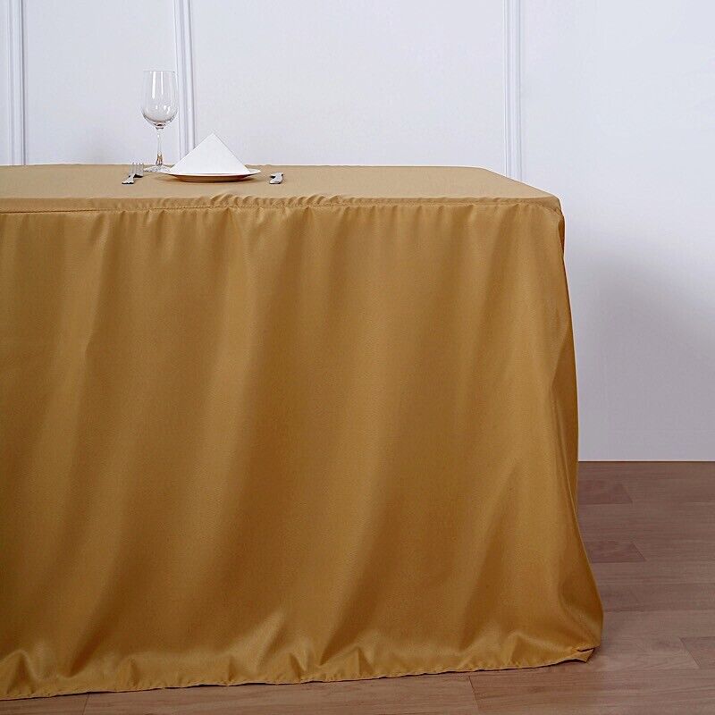 GOLD FITTED 8 ft POLYESTER TABLE COVER Wedding Tradeshow Tablecloths