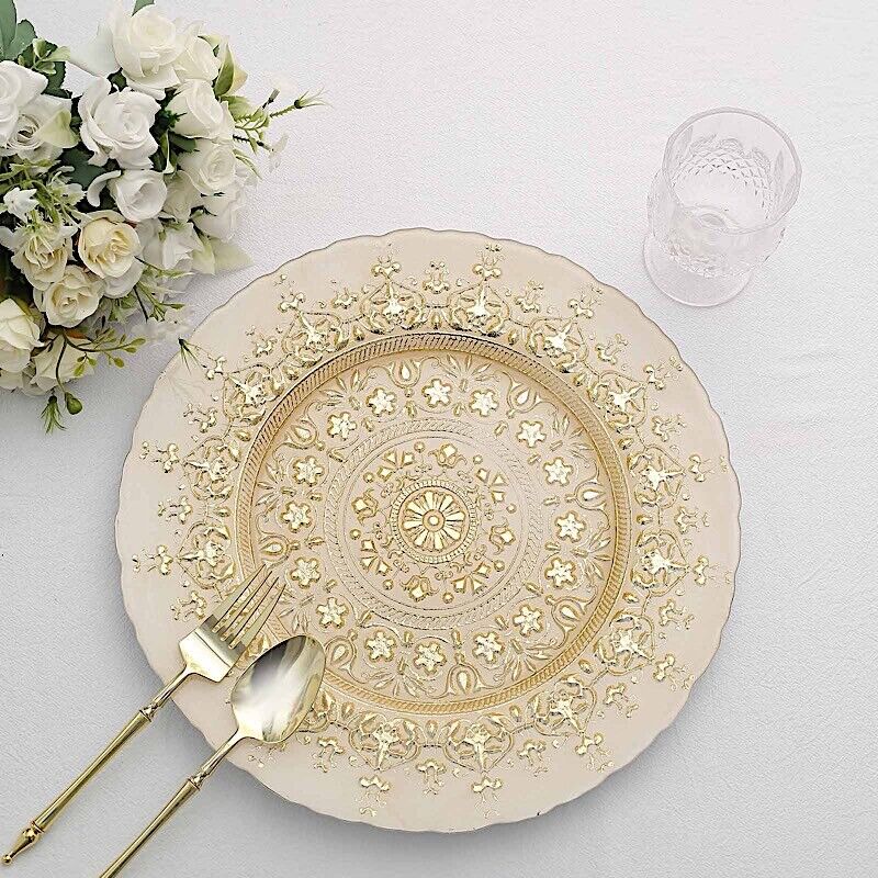 GOLD 8 Round 13&#x22; Monaco Style Glass CHARGER PLATES