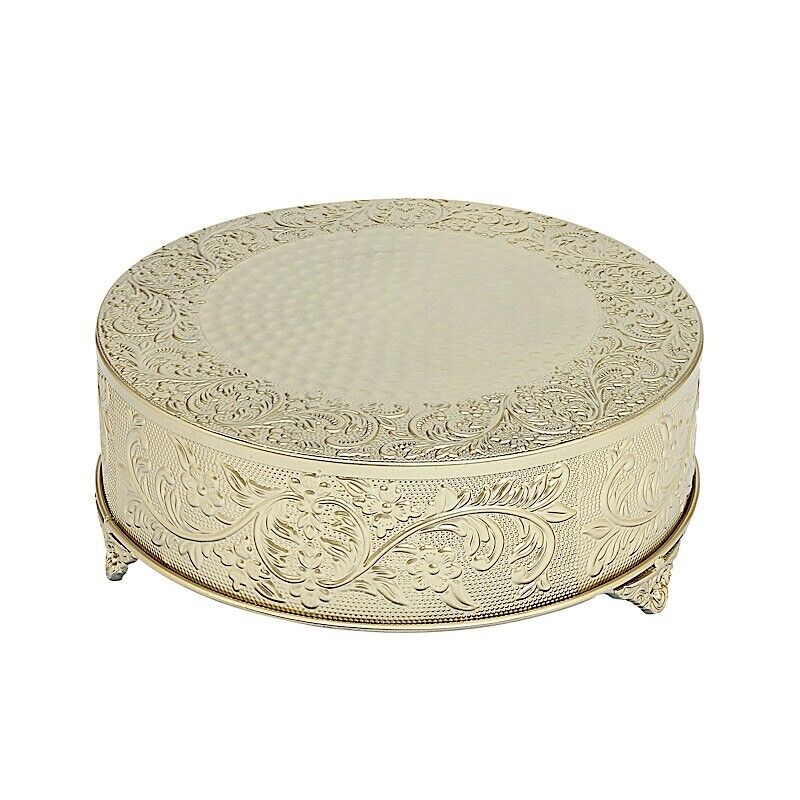 GOLD 18&#x22; wide Round Floral Embossed Cake Stand Cupcake