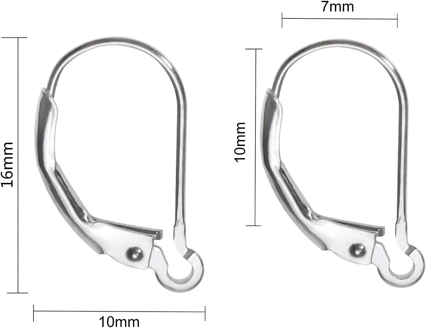 8pcs 925 Sterling Silver Leverback French Earring Hooks 10x16mm Hypo Allergenic Interchangeable Dangle Ear Wire Findings for Jewelry Making