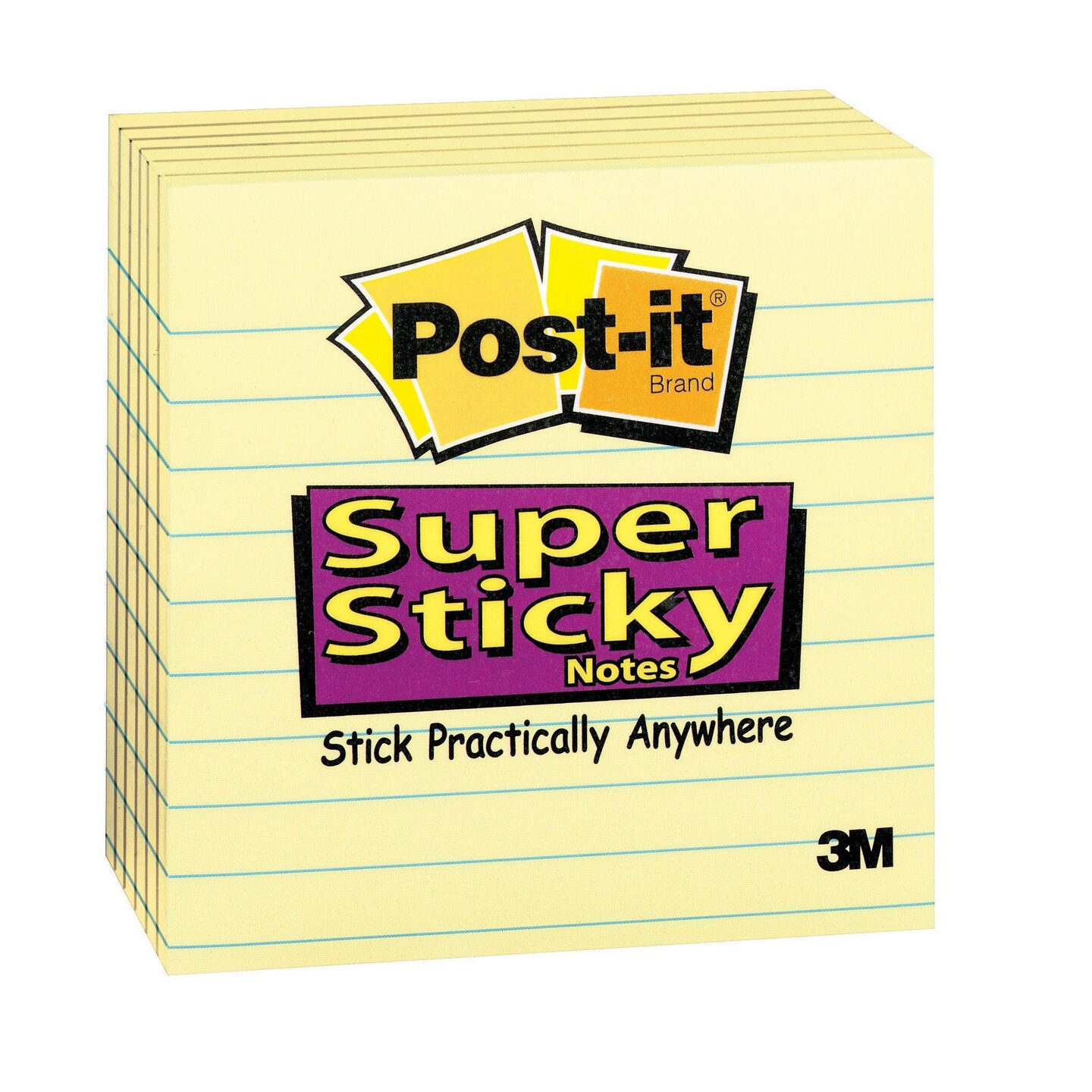 Super Sticky Notes, 4&#x22; x 4&#x22;, Canary Yellow, Lined, 90 Sheets Per Pad, 6 Pads