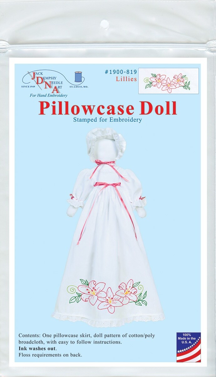 Jack Dempsey Stamped White Pillowcase Doll Kit-Lillies