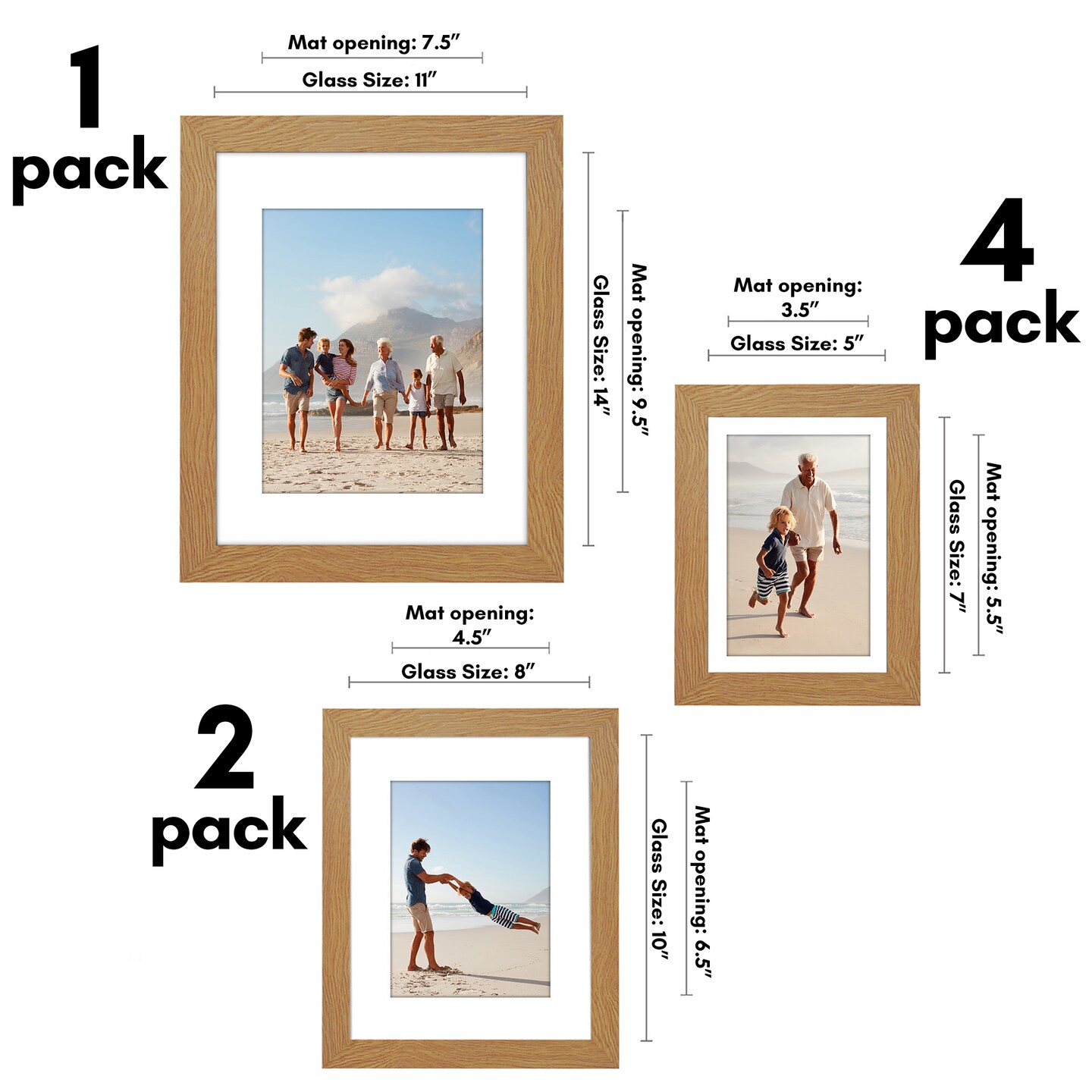 Americanflat 11x14 (1), 8x10 (2), 5x7 (4) Gallery Wall Frame Set - Set of 7 - Collage Wall Art Decor - Shatter Resistant Glass - Adjustable Hanging Hardware - Includes Easels