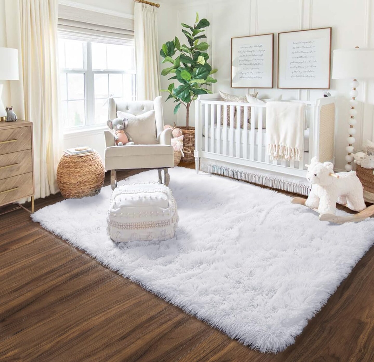 White Fluffy Shaggy 5 x 8 Area Rug