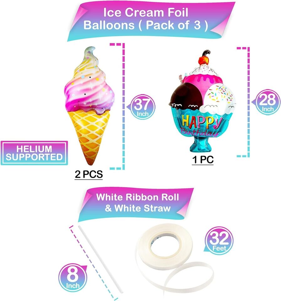 3 PCS 37 Inches Ice Cream Balloons Set