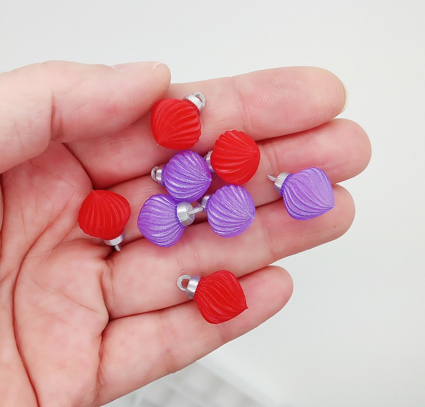 Miniature Ornaments in Red &#x26; Purple, 8 pcs with Box and Hooks, Adorabilities