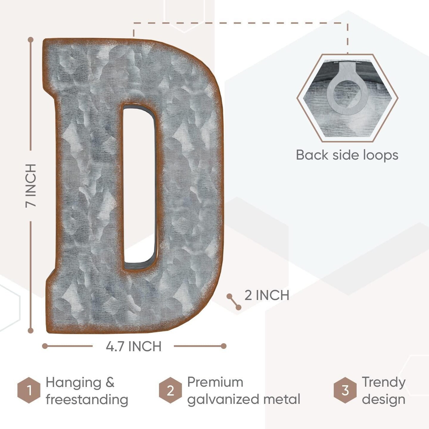 Galvanized Metal Letters for Wall Decor   3D Letter D for Hanging or Freestanding   Unique Blend of Rustic Vintage Western and Industrial Styles   Fits for Living Room Lobby Kitchen
