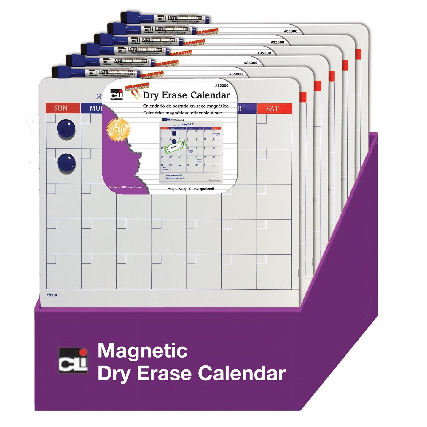 Magnetic Dry Erase Calendar with Marker/Eraser and 2 Magnets, 14&#x22; x 14&#x22;, Pack of 6