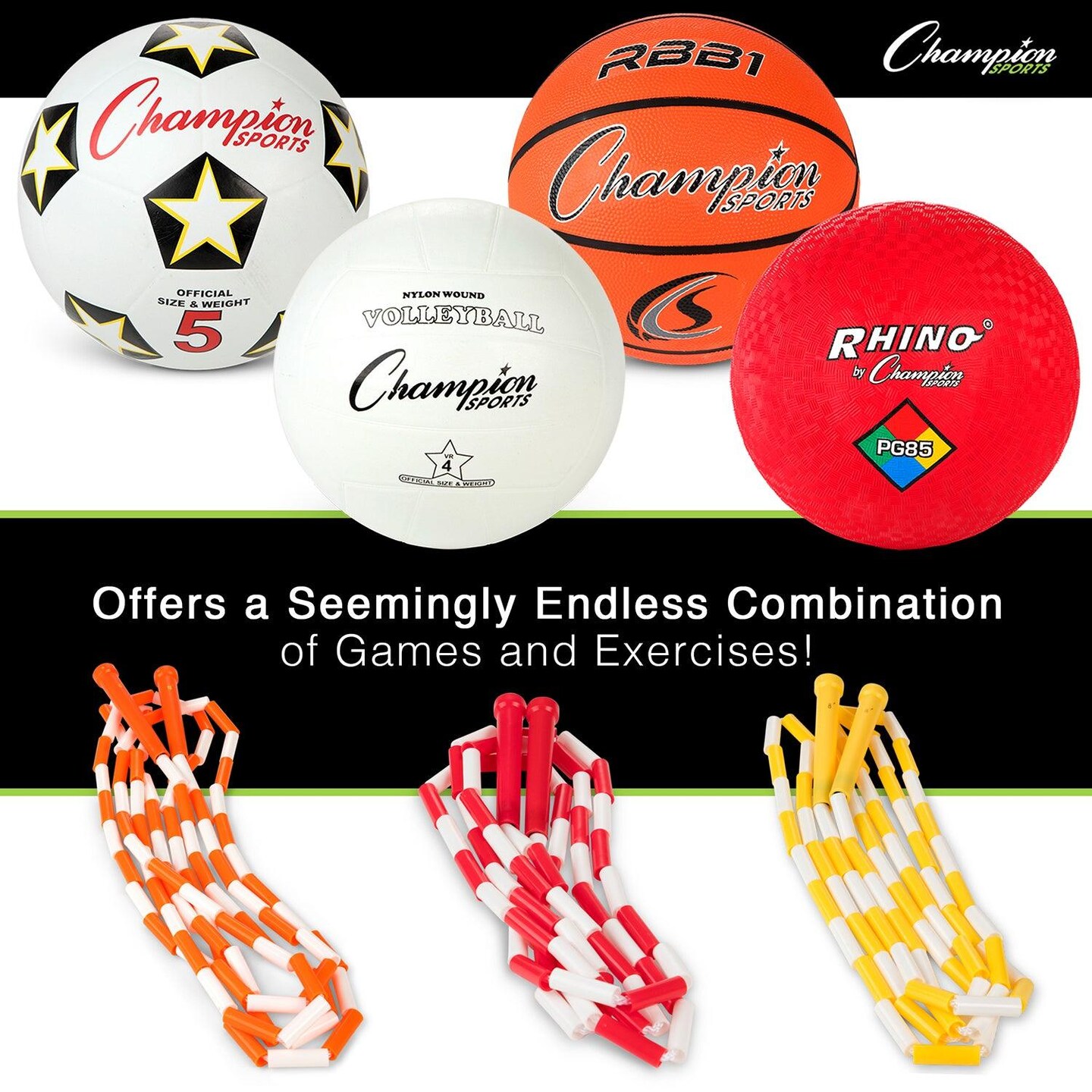 Physical Education Kit with 7 Balls &#x26; 14 Jump Ropes, Assorted Colors