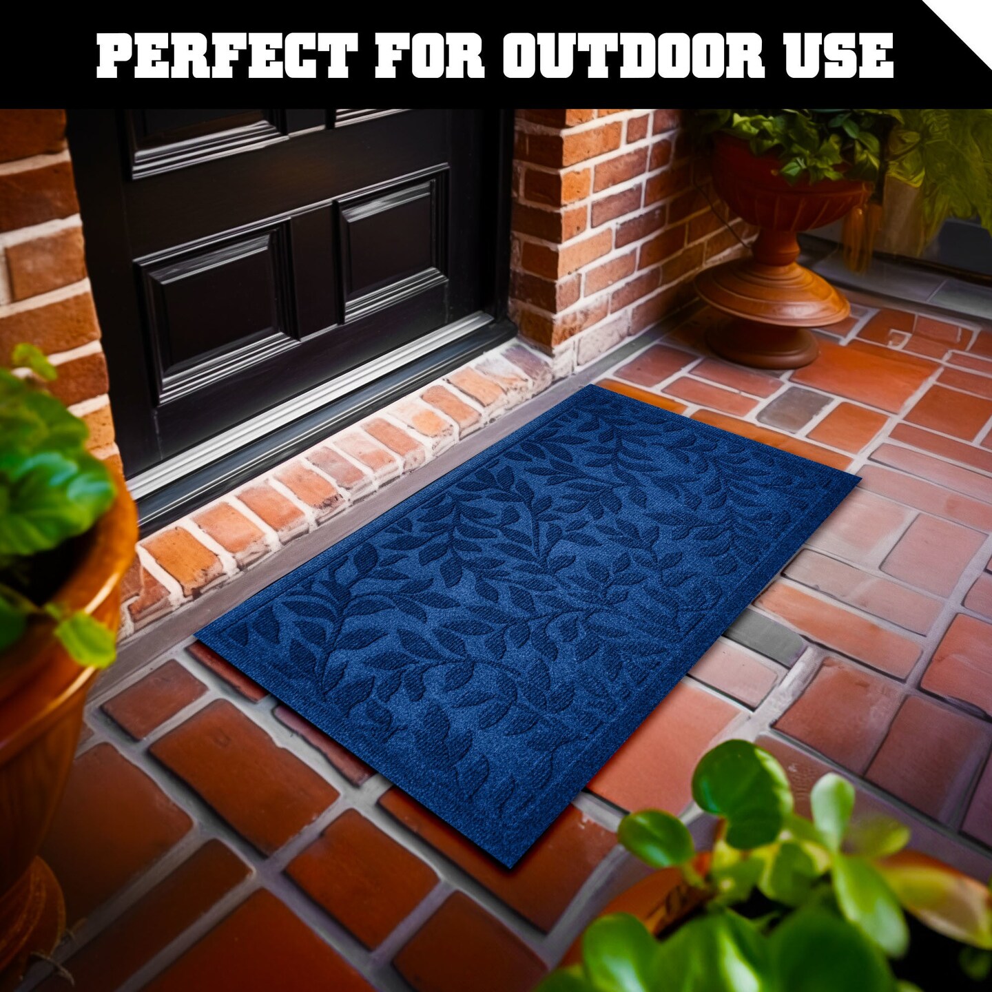 G128 Home Entrance Blue Leaves Door Mat | 17x29.5 In | Thick Absorbent Natural Rubber Non Slip, Indoor/Outdoor, Easy Clean, Welcome Mats for Front Door/Patio/Garage