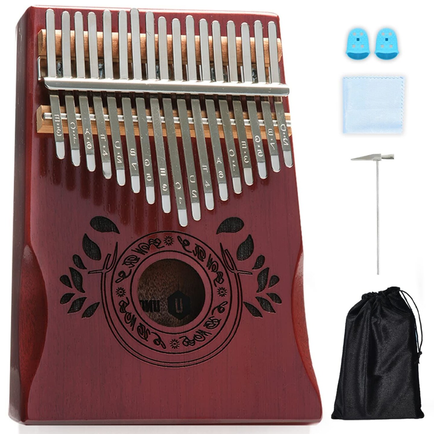 UNOKKI Kalimba 17 Key Thumb Piano, Portable Mahogany Mbira Finger Piano with Instruction, Carrying Bag, Tune Hammer, Reduce Stress, Promote Well-being, Gift for Kids, Adults, Men, Music Lovers- Cherry