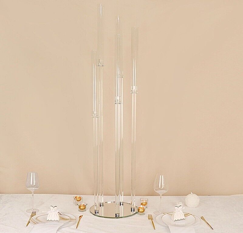 51 in Clear 5 Arm Crystal Glass Candelabra Taper CANDLE HOLDER