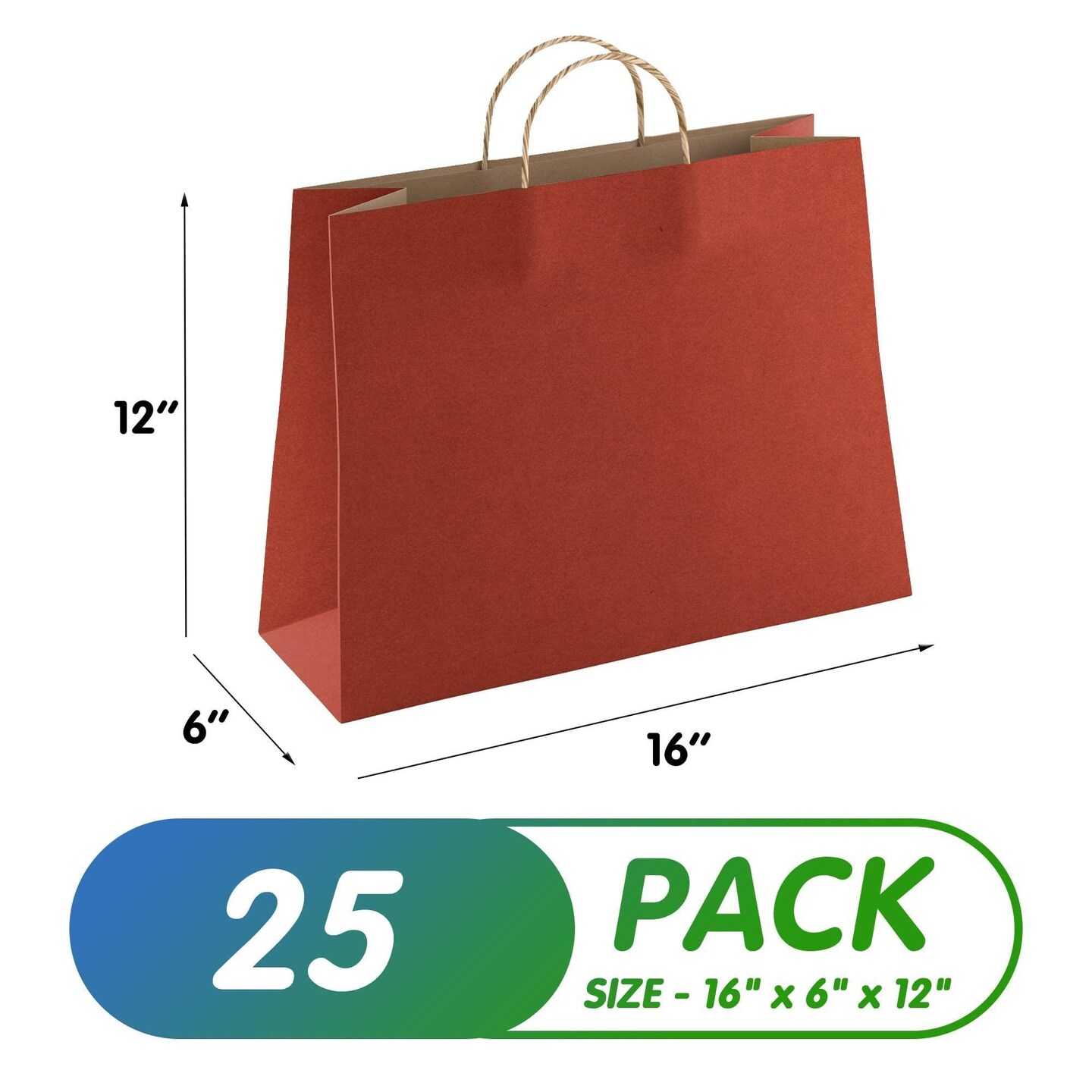 Kraft Paper Bags with Handles 16 x 6 x 12 Inch Pack of 25 Red Gift Bags with Handles Recyclable Sturdy 150 GSM Kraft Bags Stylish and Classy Red Paper Bags with Handles Bulk