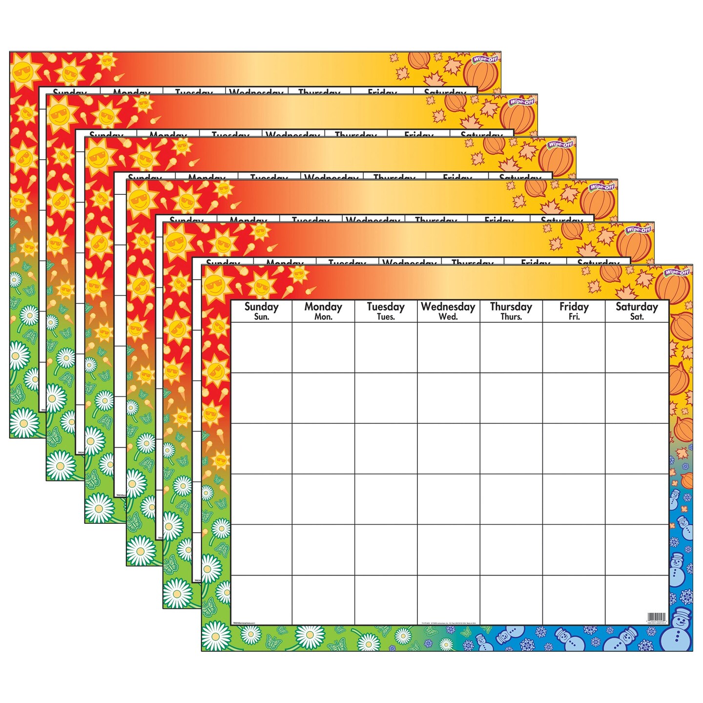 Wipe-Off Calendar Chart, 22&#x22; x 28&#x22;, Pack of 6