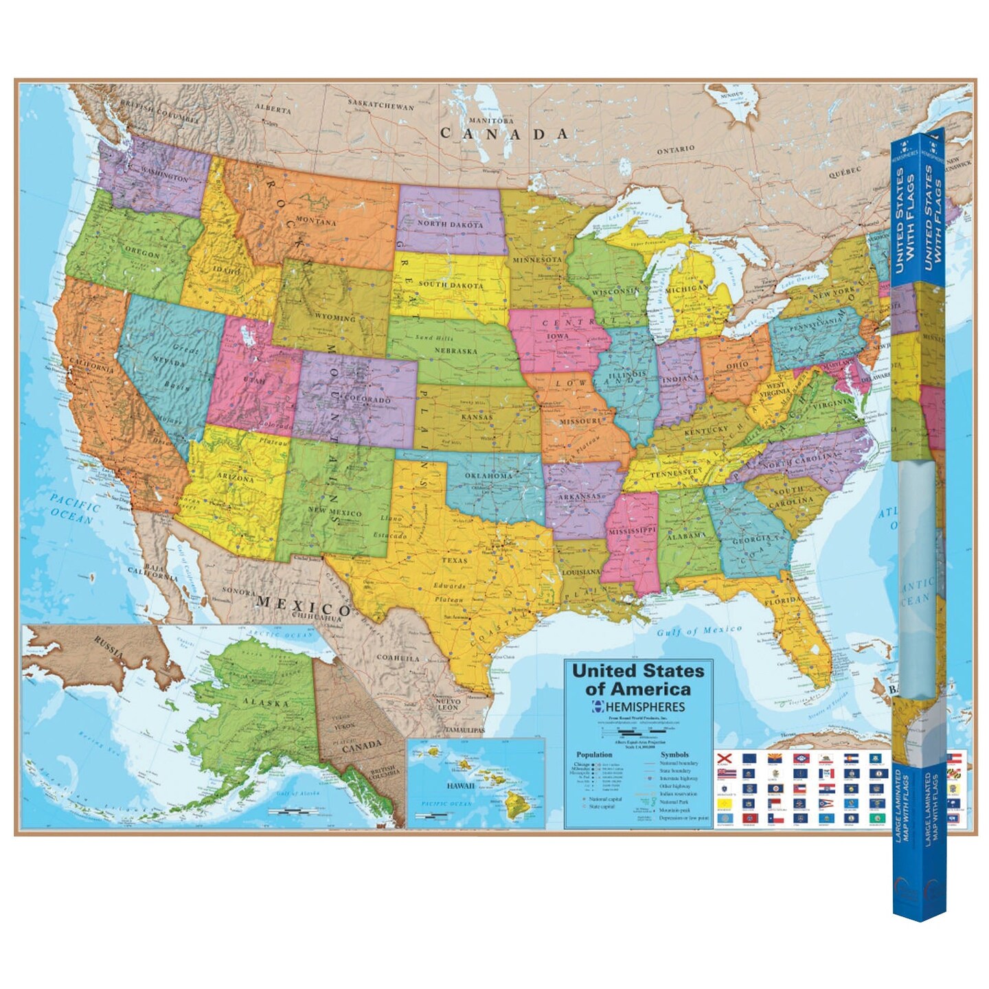 Blue Ocean Series USA Laminated Wall Map, 38&#x22; x 48&#x22;, Pack of 2