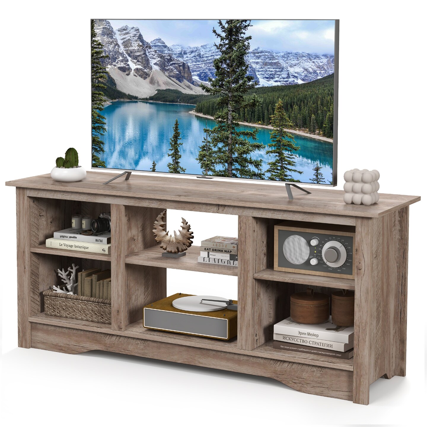 TV Stand for up to 65&#x22; Flat Screen TVs with Adjustable Shelves for 18&#x22; Electric Fireplace (Not Included) - 58&#x22; x 16&#x22; x 24.5&#x22;