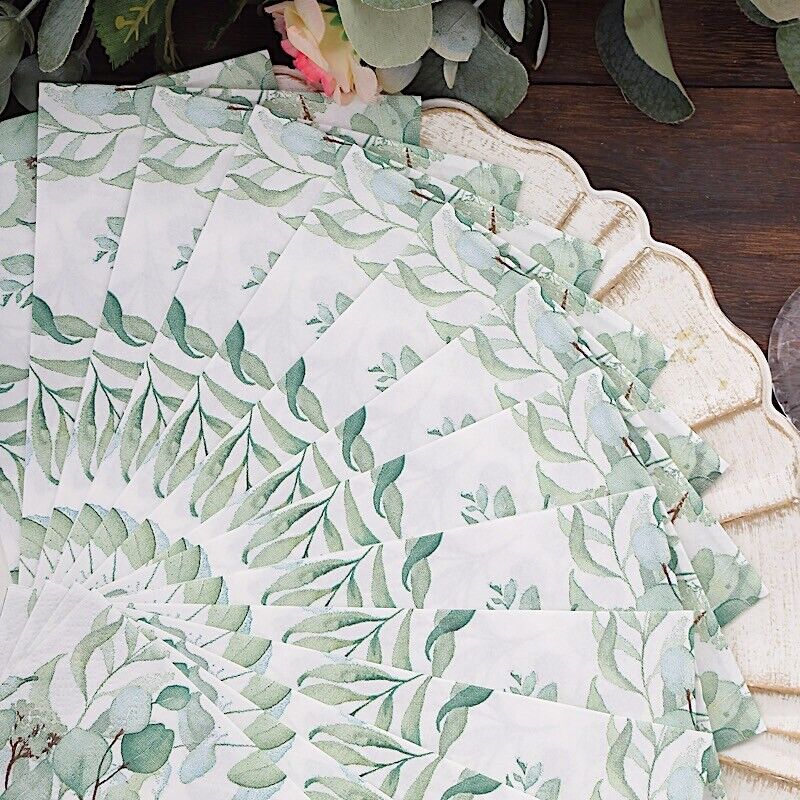 20 White 2 Ply Disposable Dinner Paper NAPKINS Green Leaves