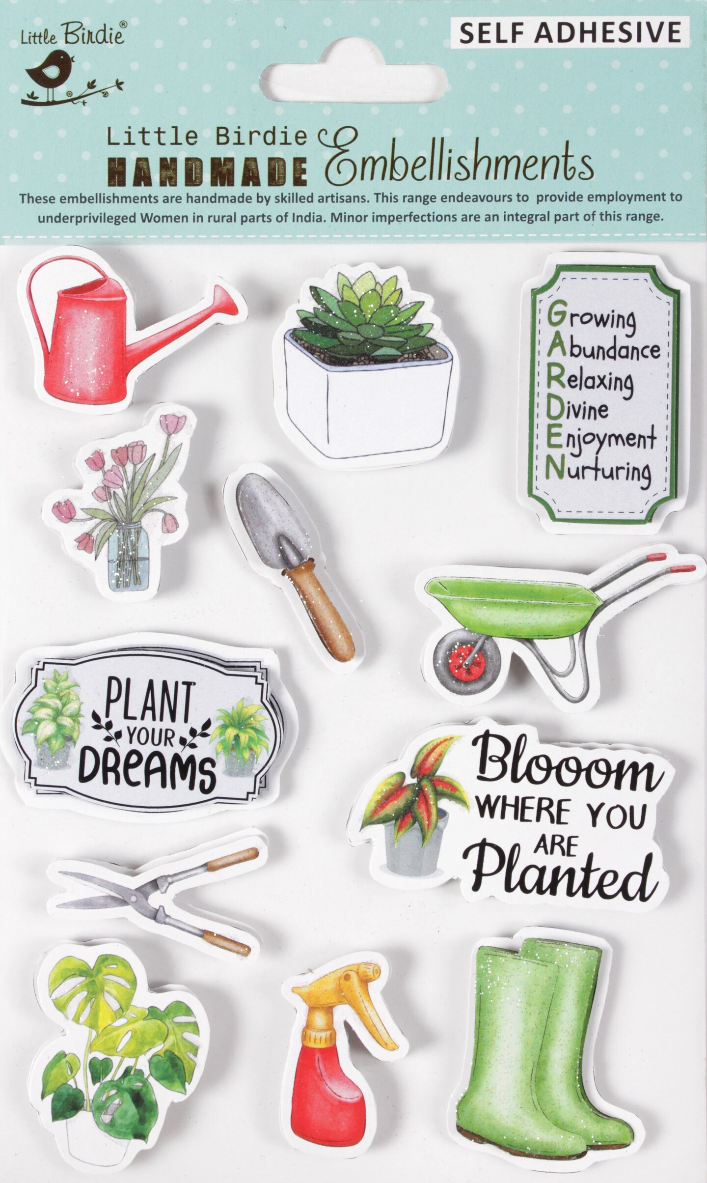 Little Birdie Handmade Embellishments 11/Pkg-Planting Dreams