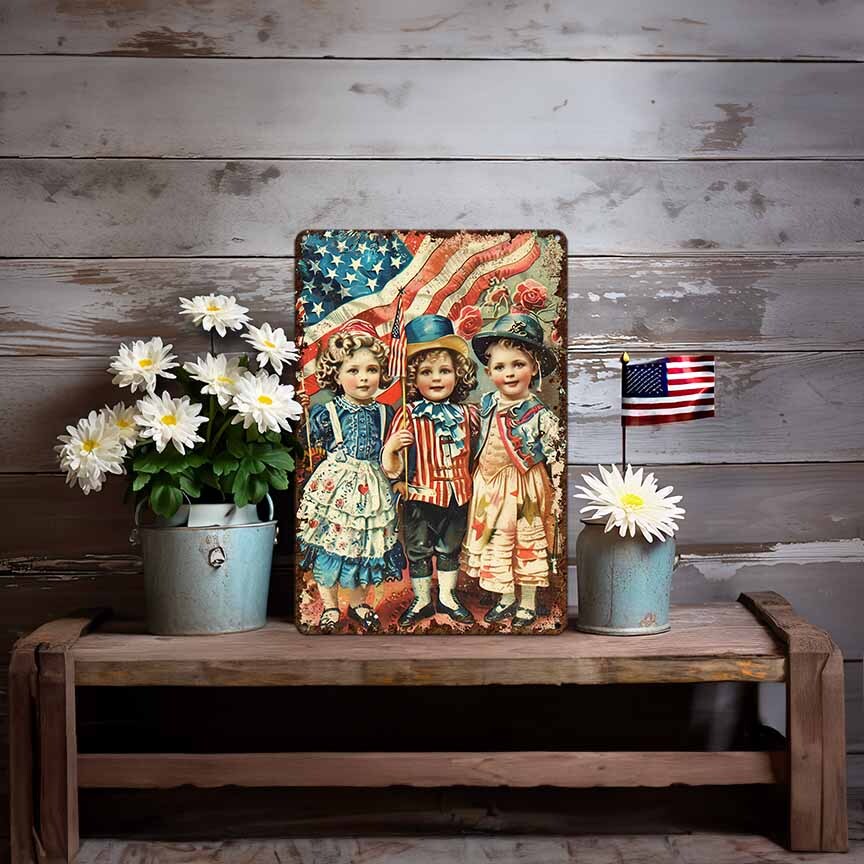 Primitive 4th Of July Decor - Vintage Victorian Art Sign