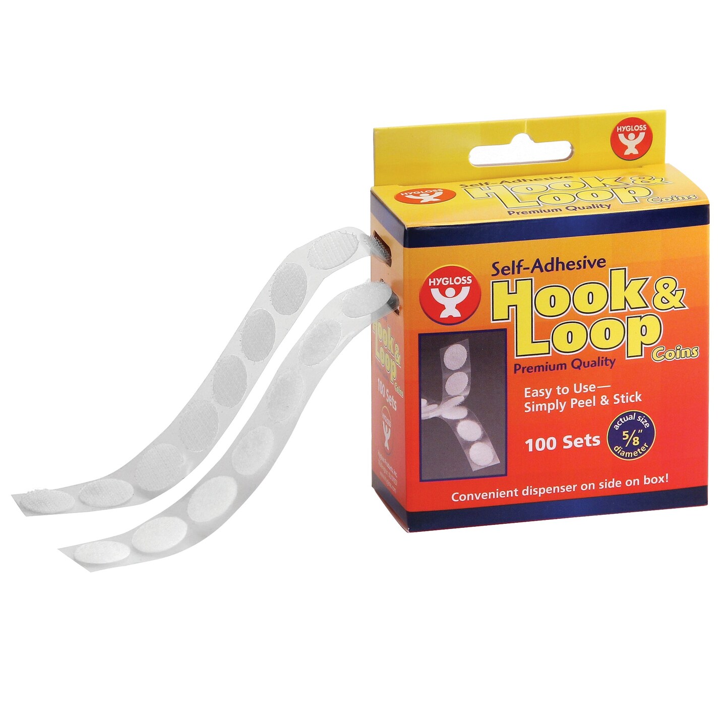 Self-Adhesive Hook &#x26; Loop Coins, 5/8&#x22;, 100 Per Pack, 2 Packs