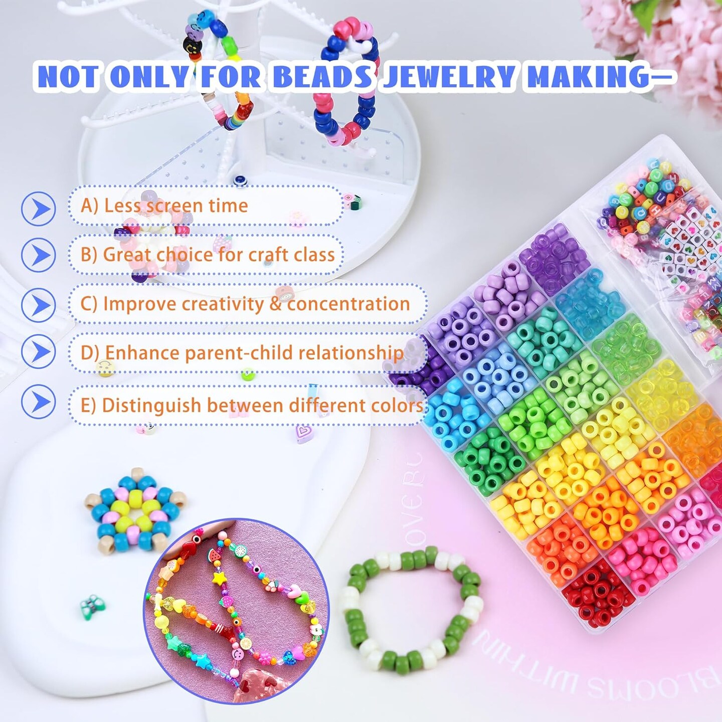 700Pcs Pony Beads for Bracelet Making Kit, 600Pcs/24 Colors Plastic Rainbow Hair Bead and 100pcs Letter Beads Charms for DIY Craft Jewelry Making Y2k Customizable Named Beads