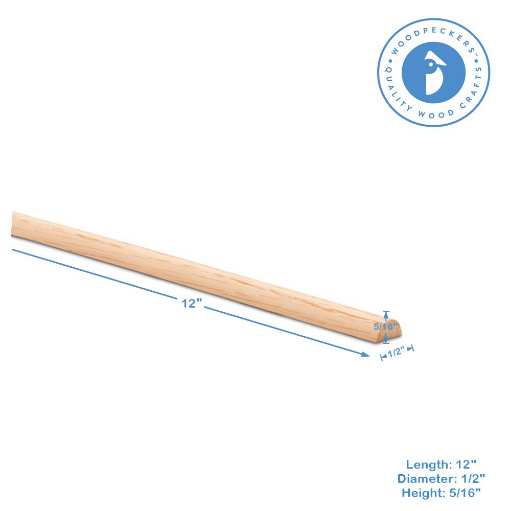 Split Oak Wood Dowel Rods 12&#x22; Long, Unfinished for DIY Refacing | Woodpeckers