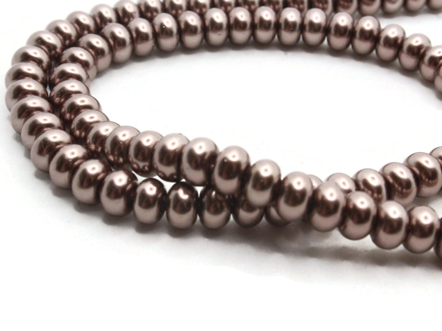 92 6mm Brown Rondelle Glass Pearl Beads