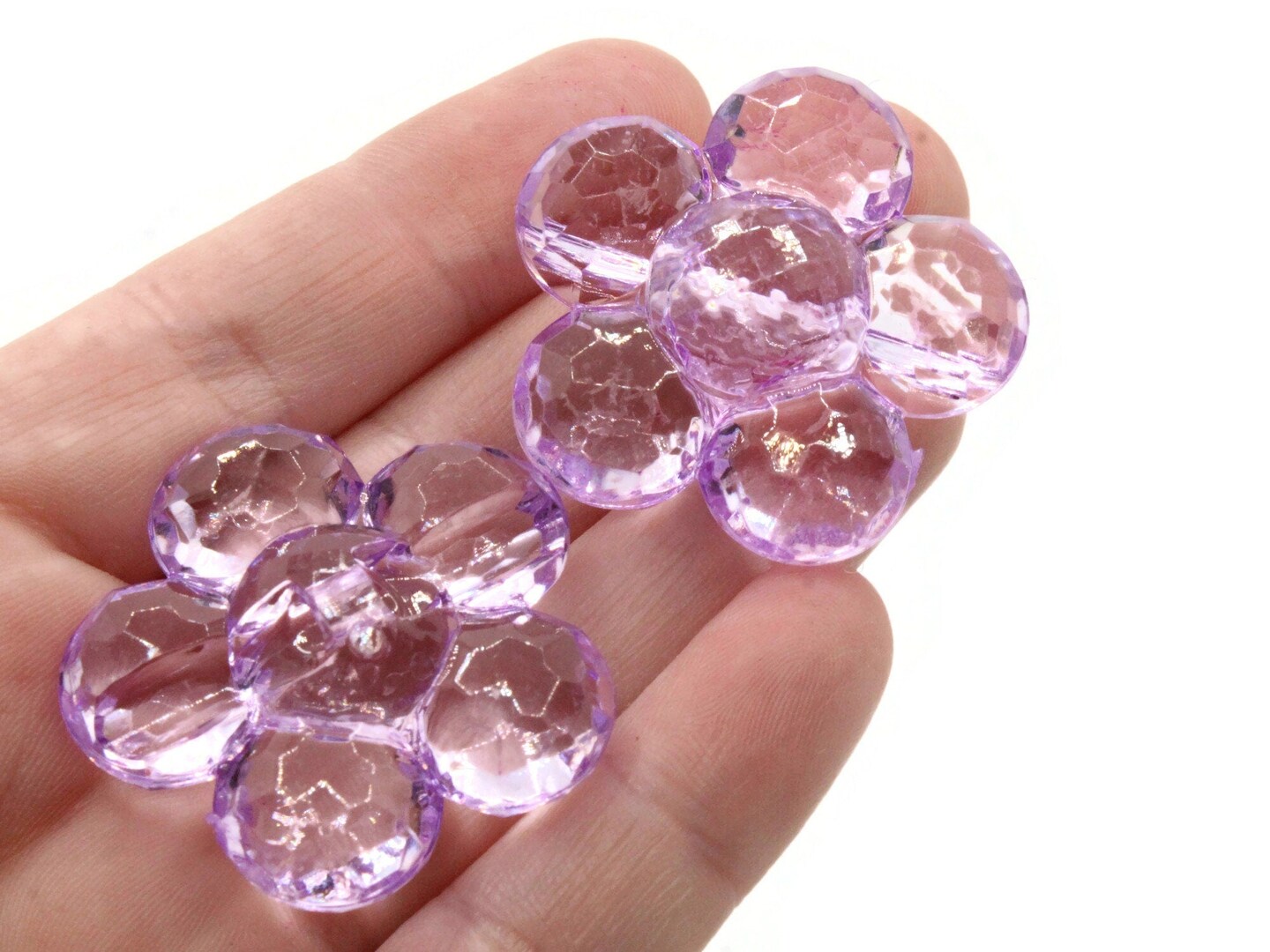 2 35mm Large Purple Flat Faceted Flower Plastic Shank Buttons