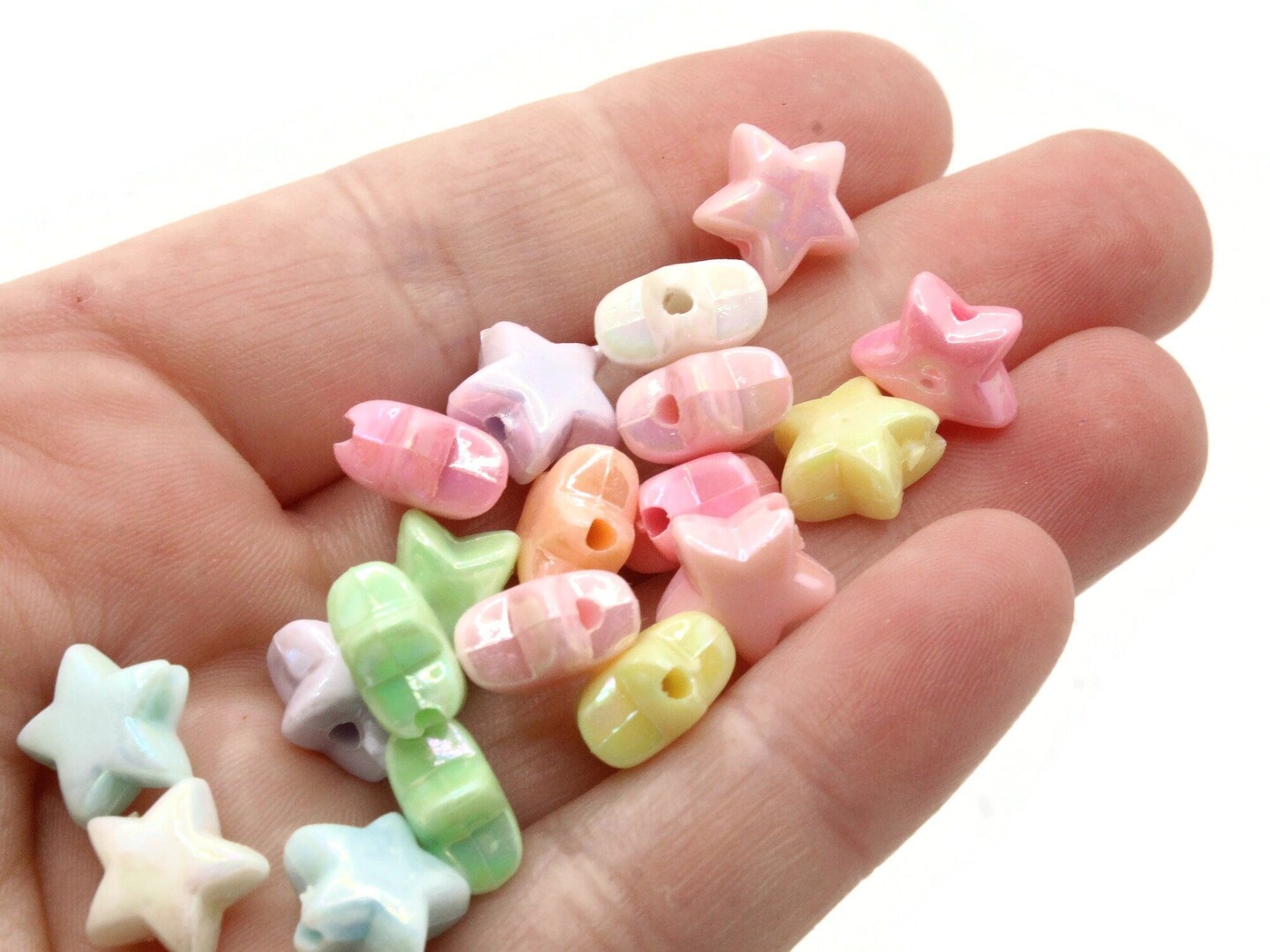 75 11mm Mixed Shiny Pastel Colors Puffed Star Plastic Beads