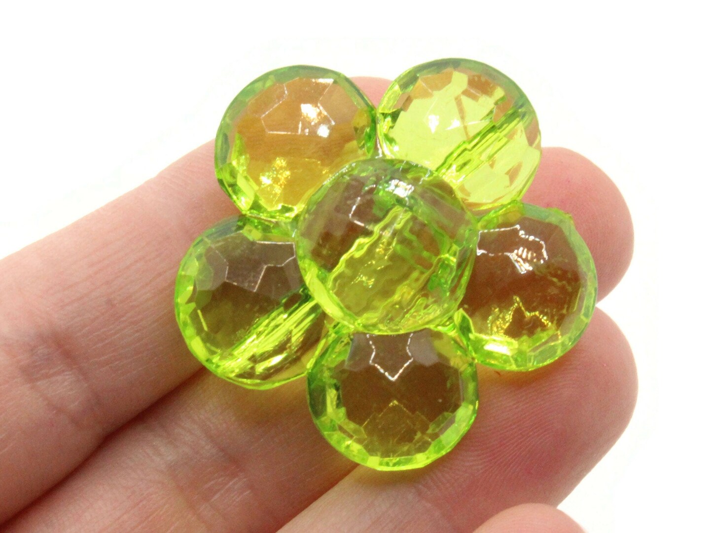 2 35mm Large Green Flat Faceted Flower Plastic Shank Buttons