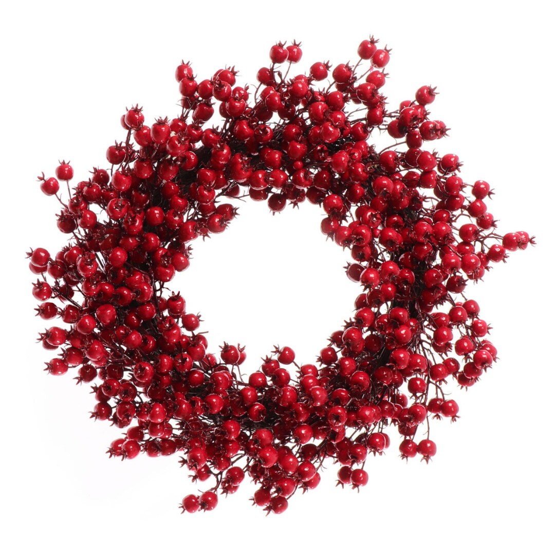 22" Vibrant Red Hawthorn Berry Wreath with Realistic Berries, Indoor/Outdoor Use, Front Door