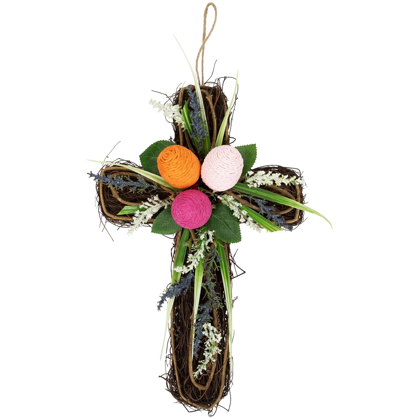Northlight Twig Cross Wall Decoration with Easter Eggs - 13.25&#x22;