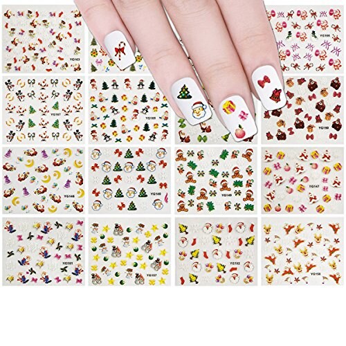 Wrapables 24 Sheets Falala Christmas Nail Stickers Holiday Nails Set Nail Art Sheets