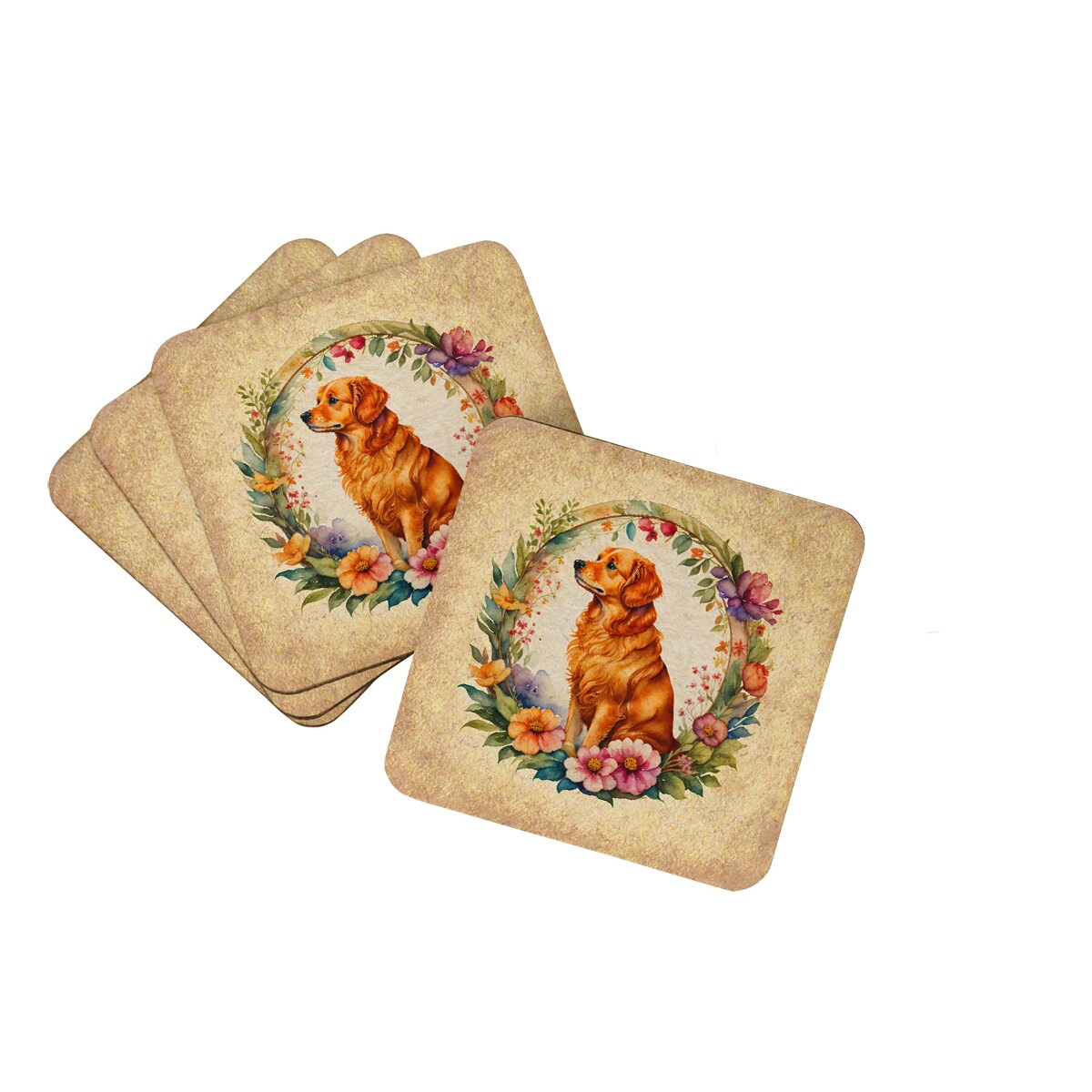 Caroline&#x27;s Treasures Nova Scotia Duck Tolling Retriever and Flowers Foam Coasters