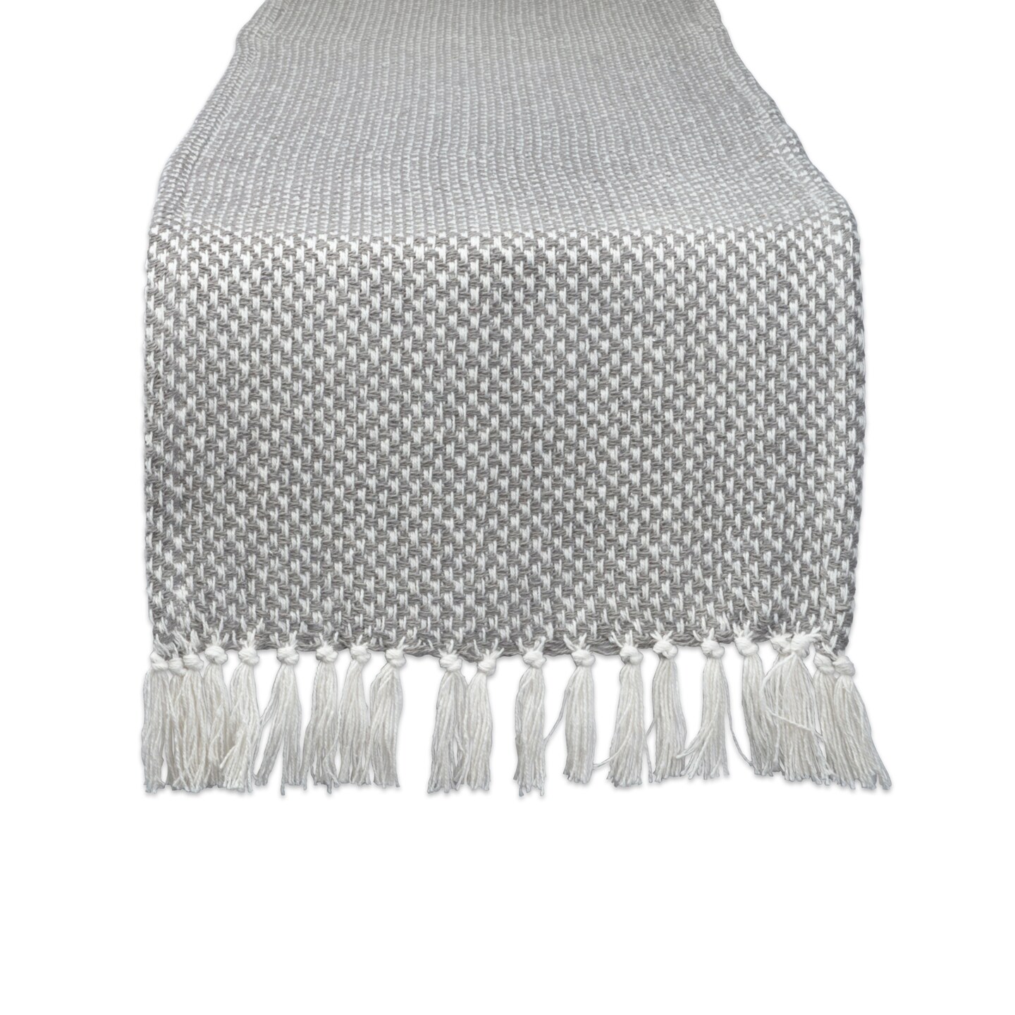 Contemporary Home Living Woven Fringed Table Runner - 108&#x22; - Gray and White