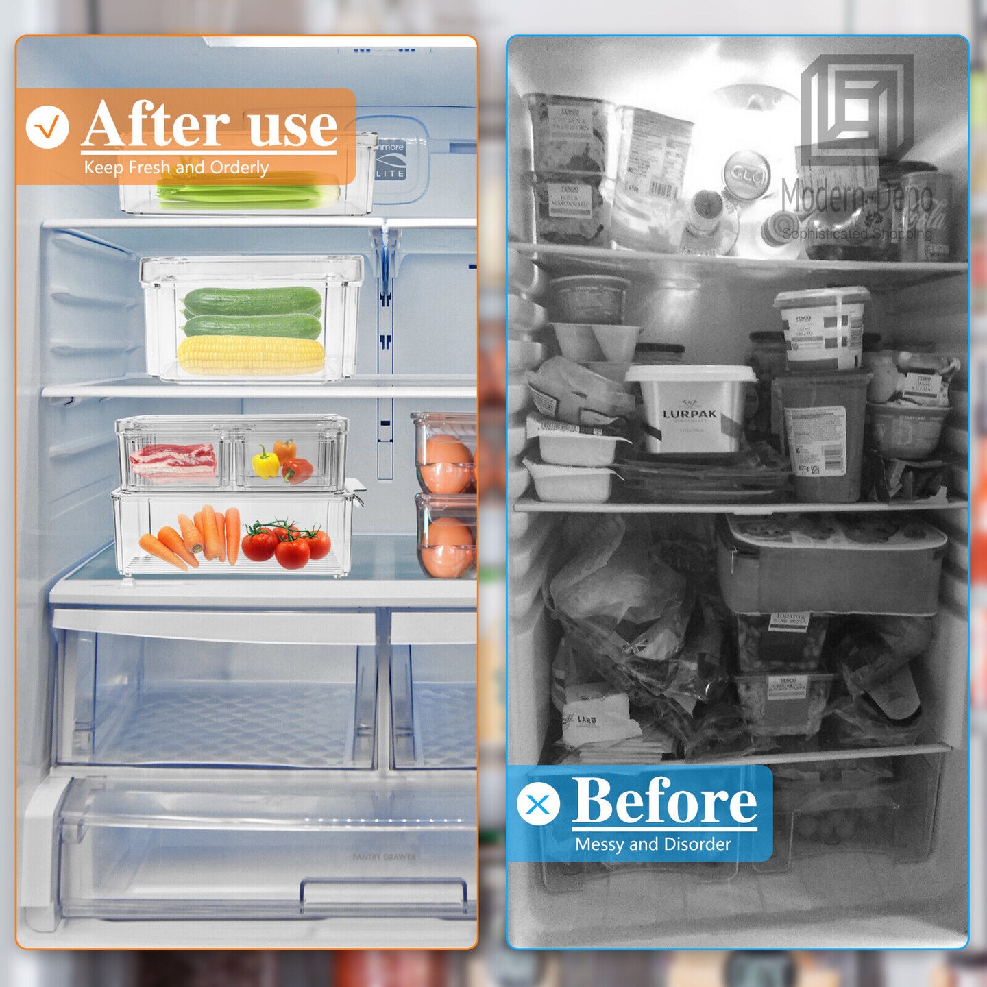 7 PCS Refrigerator Organizer Bins Food Containers with Various Size Storage Bins