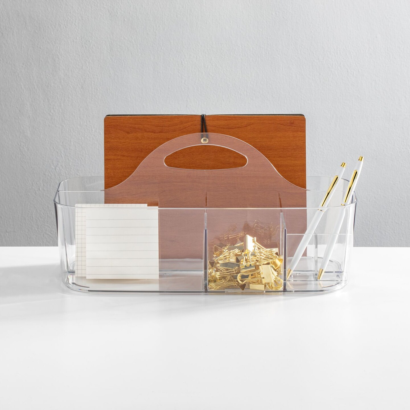 mDesign Plastic Office Storage Organizer Caddy Tote with Handle, 4 Pack - Clear