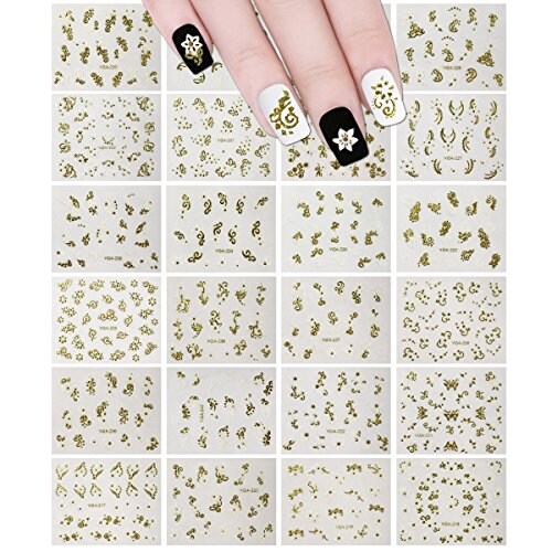 Wrapables 24 Sheets Gold &#x26; White Henna Nail Stickers Mandala Nail Stickers Vines Nail Art