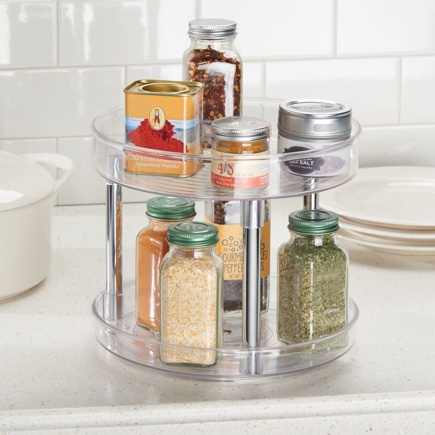 mDesign 2-Tier Lazy Susan, 9&#x22; Rotating Kitchen Organizer