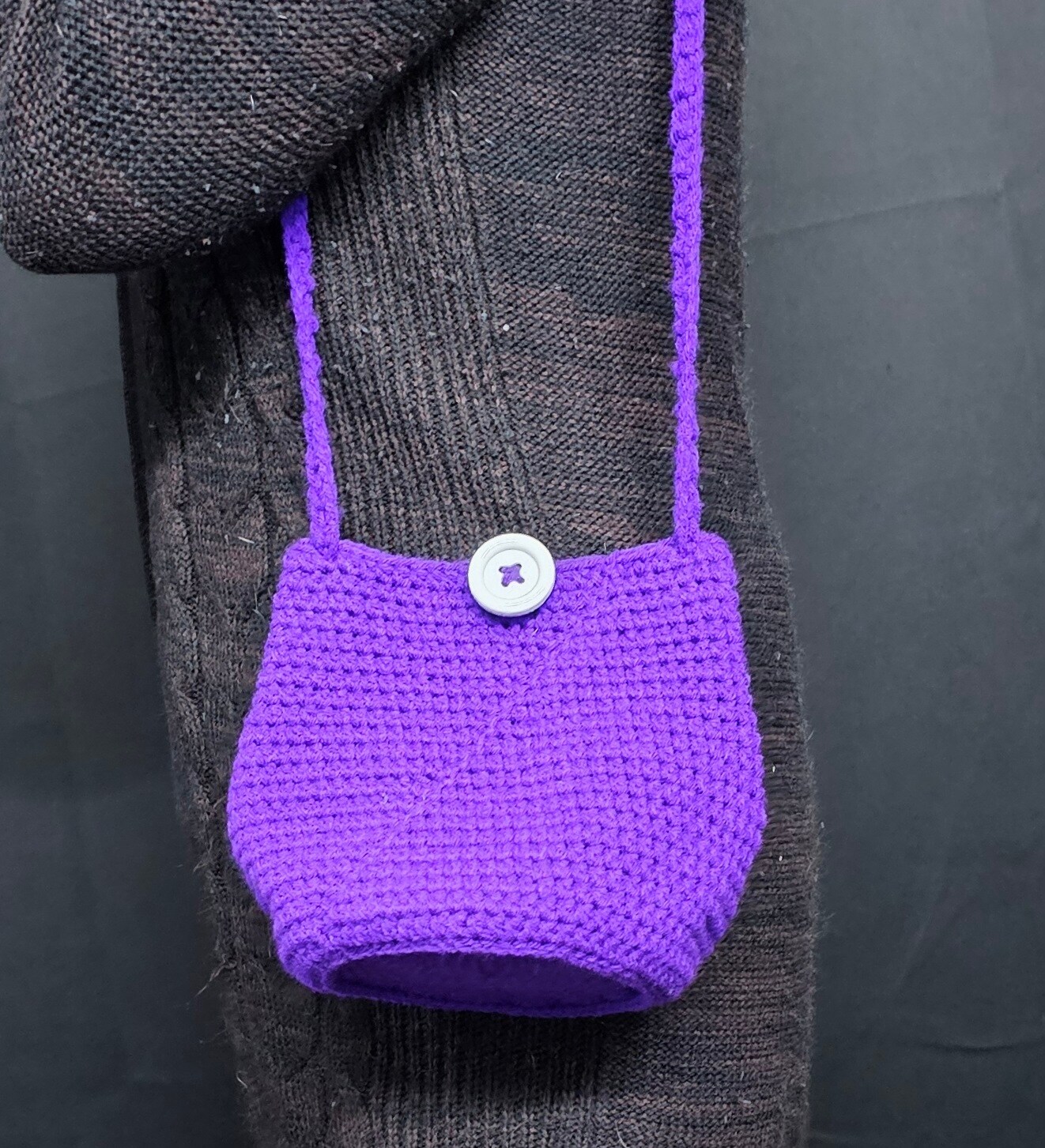 Purple Round Bottomed Purse with Button Flap Closure product 2