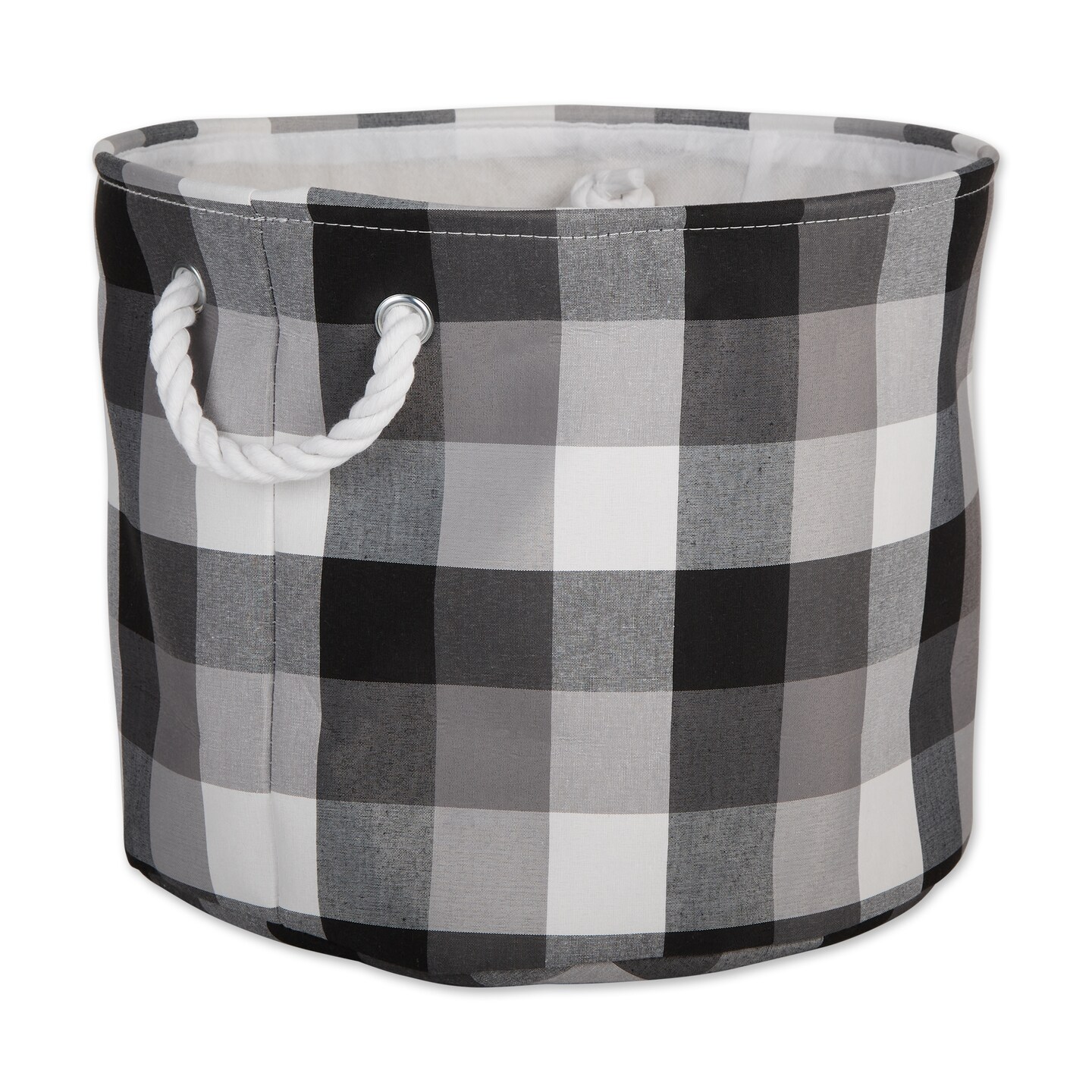 Contemporary Home Living Checkered Round Medium Storage Bin - 15&#x22; - Black and White
