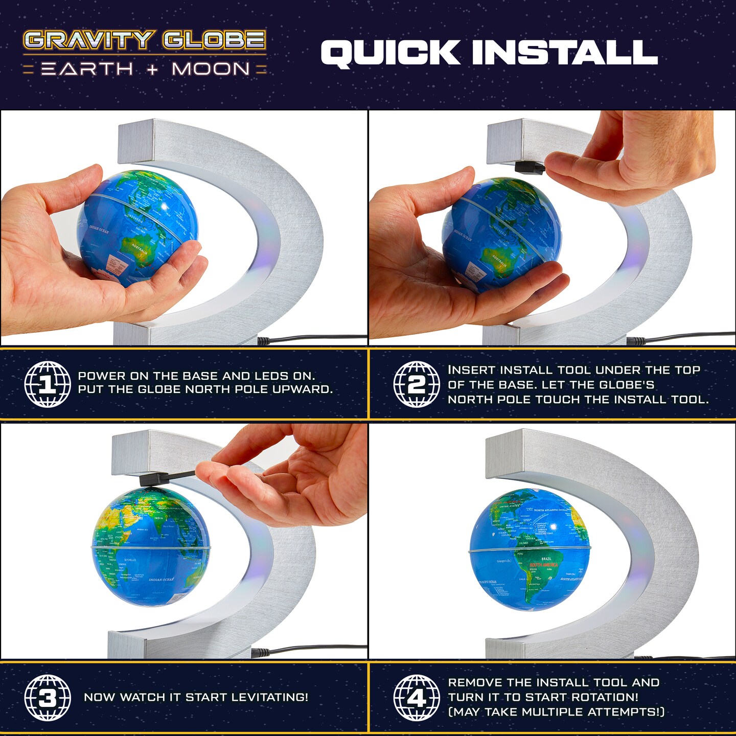 USA Toyz Gravity Globe Earth, Moon Balls, and C Frame Set