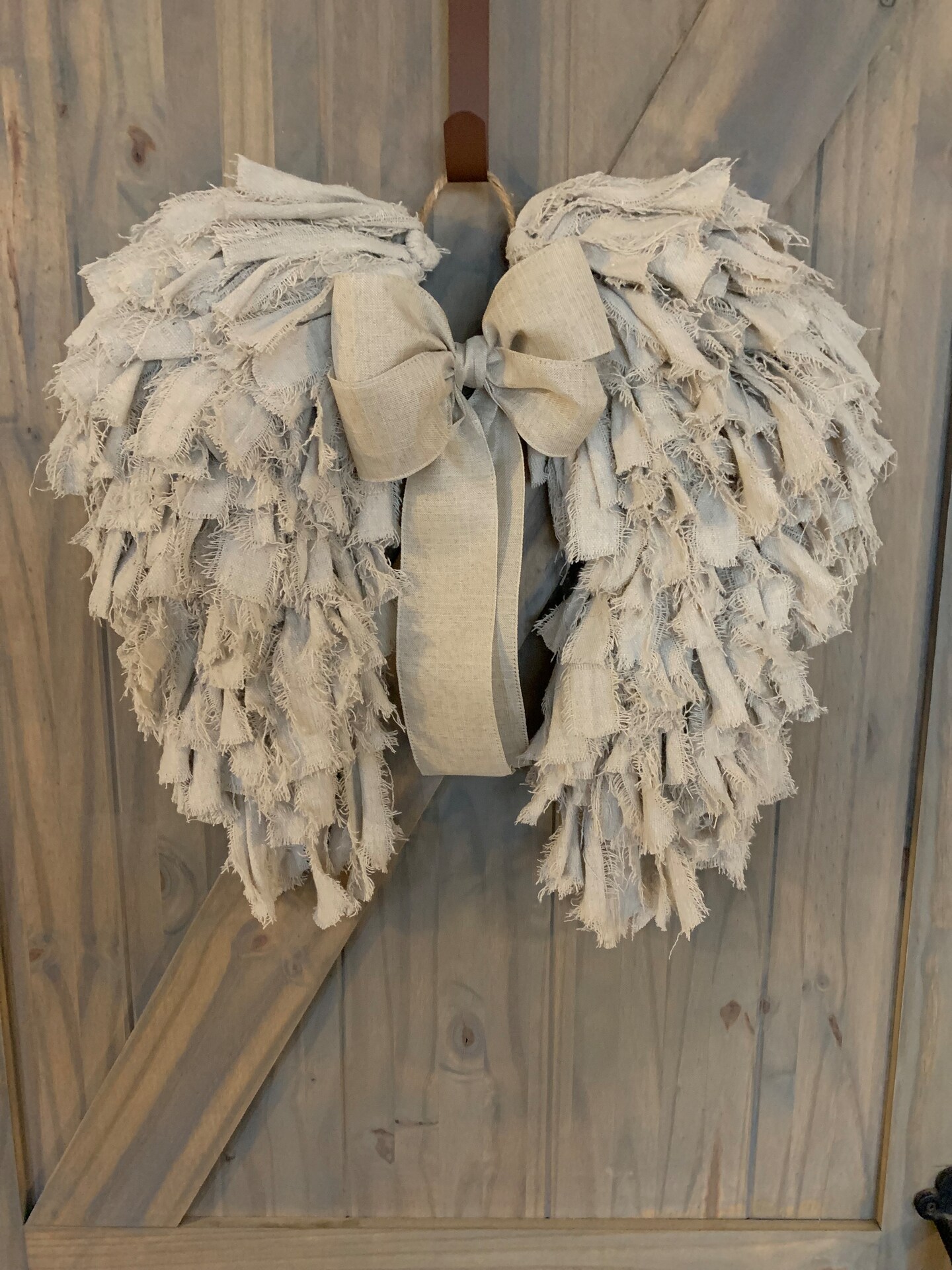 SALE ! Ruxpinsrags Feathered Angel upcycled Rancher Angel Wings Shabby Chic Rag Wreath Rustic Art Deco Canvas  main image 4