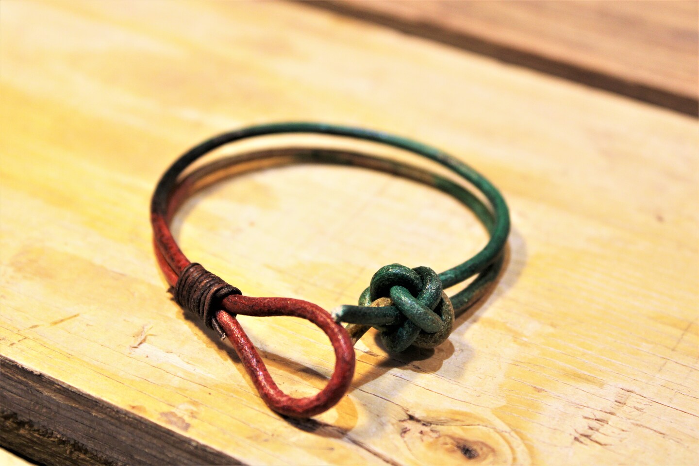 Double Band Leather Bracelet with Knot and Loop Closure