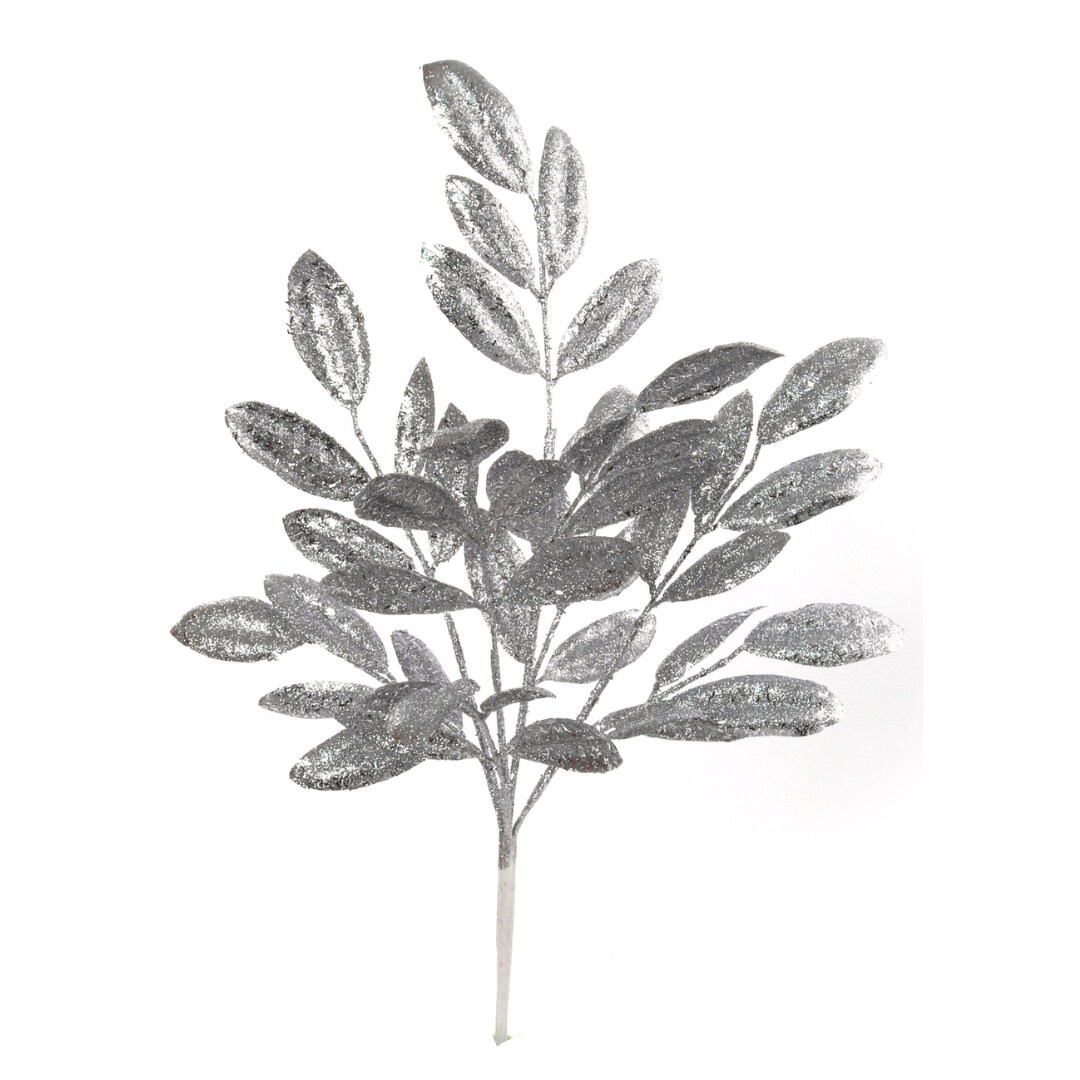 Box of 24: Artificial Silver Magnolia Leaf Glitter Sprays, 20-Inch - Indoor Floral Sprays for Festive Accents, Parties &#x26; Events, Home &#x26; Office Decor