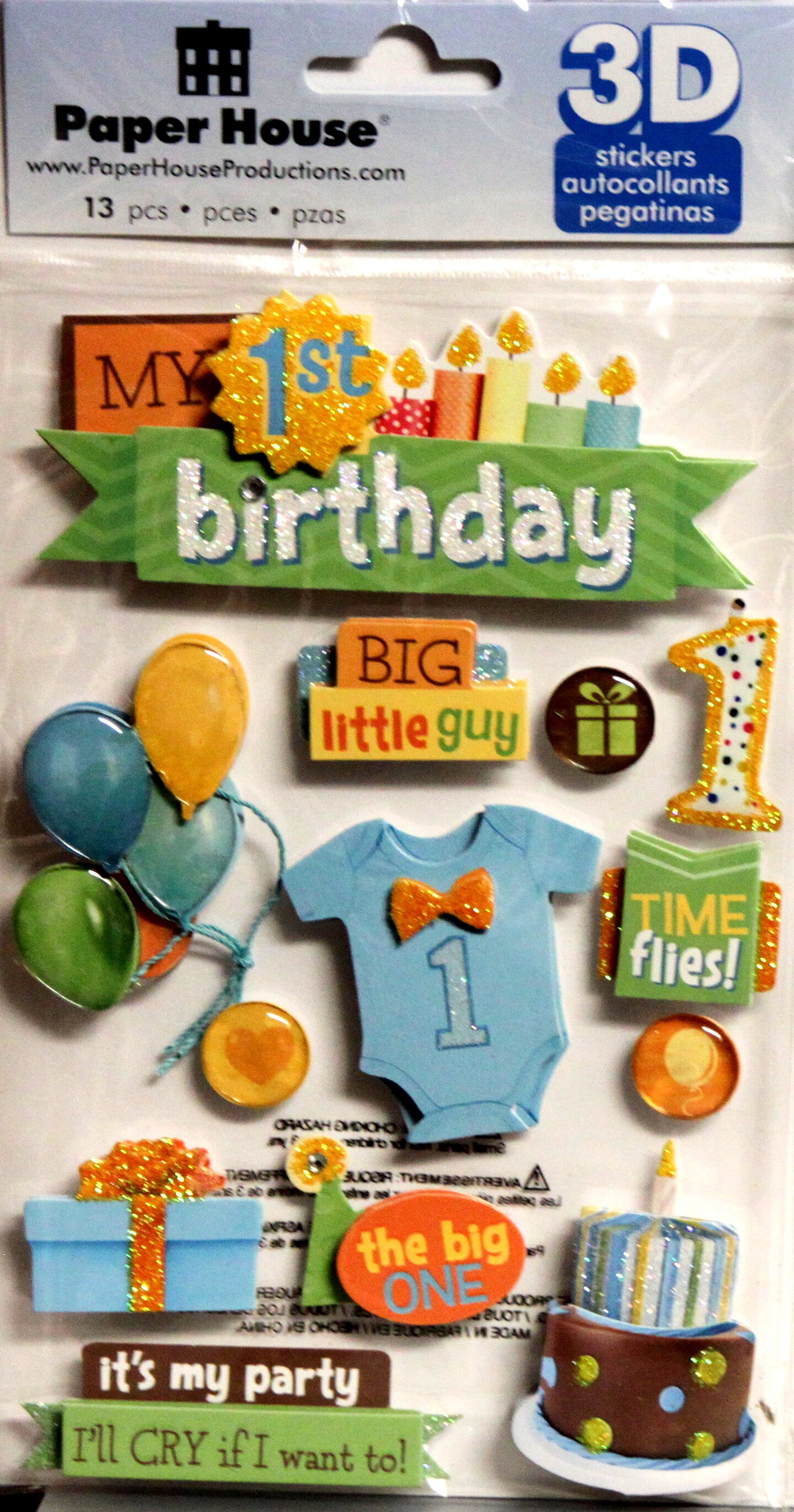 Paper House My 1st Birthday Baby Boy Dimensional 3D Stickers