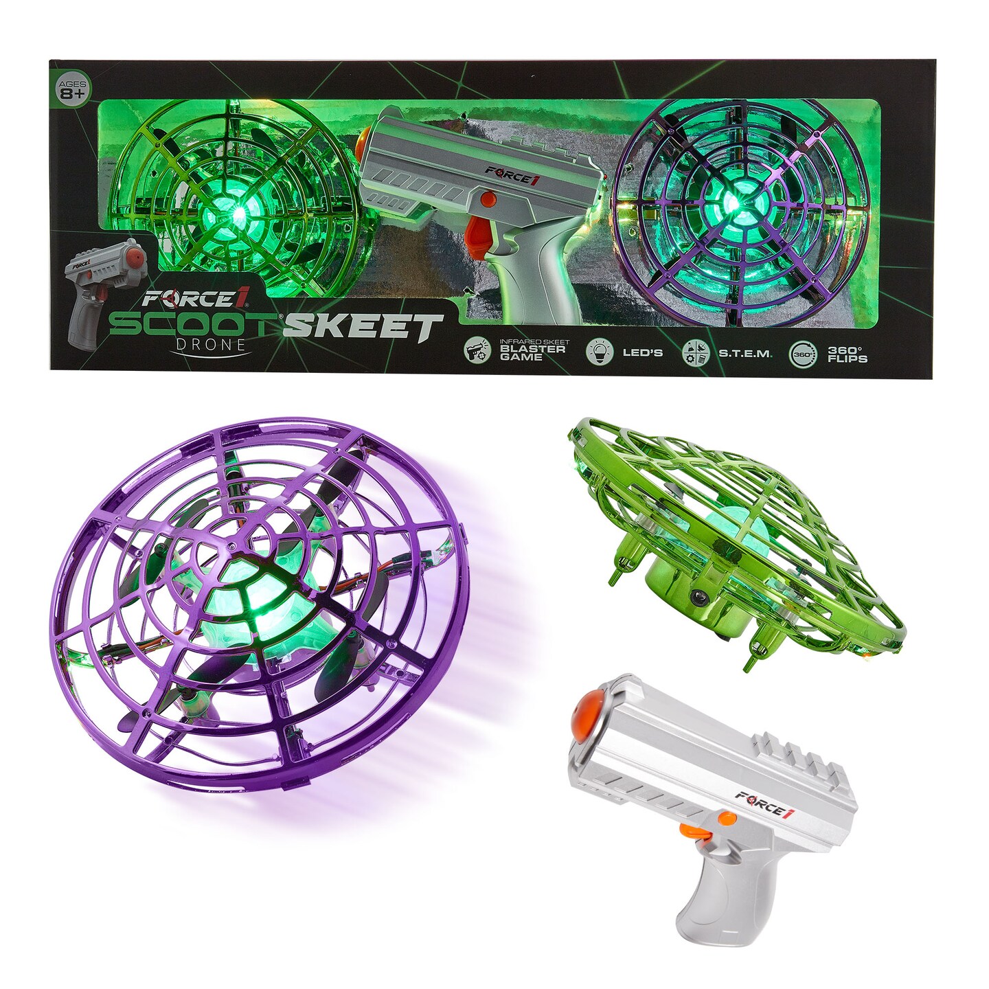 Force1 Scoot Skeet Drone Electronic Shooting Game For Kids and Adults- Purple/Green