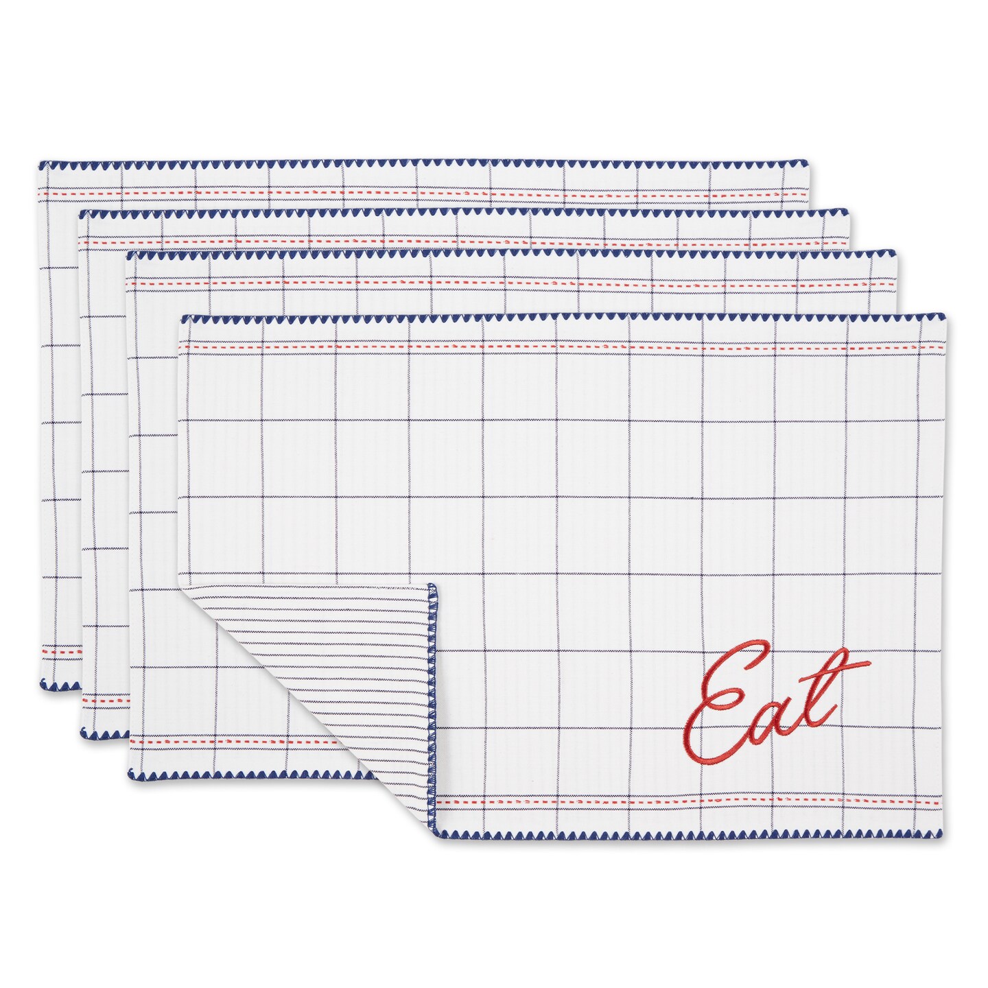 Contemporary Home Living Eat Embroidered Rectangular Placemats - 19&#x22; - White and Red - Set of 4